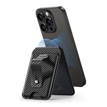 Portofel pentru Telefon cu Functie de Suport Birou - ESR - Black Carbon Fiber