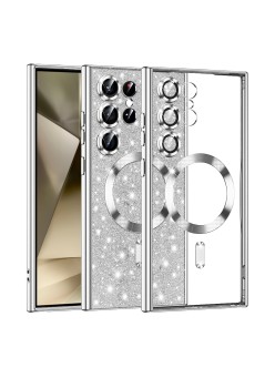 Husa pentru Samsung Galaxy S25 Ultra, Glitter MagSafe, Atasare Magnetica, Silver