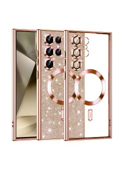 Husa pentru Samsung Galaxy S25 Ultra, Glitter MagSafe, Atasare Magnetica, Rose Gold