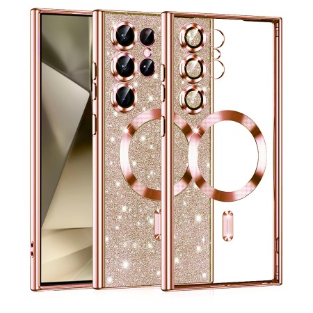 Husa pentru Samsung Galaxy S25 Ultra, Glitter MagSafe, Atasare Magnetica, Rose Gold