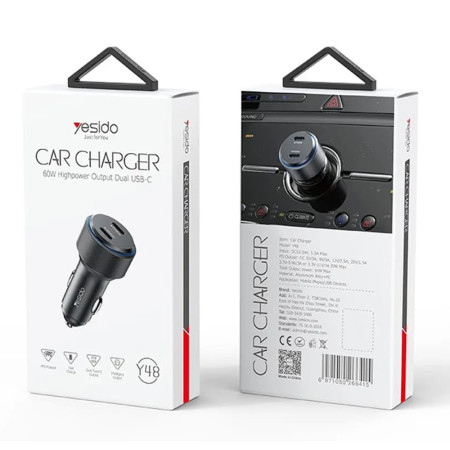 Incarcator pentru Masina Tip-C, 60W, Yesido, Black