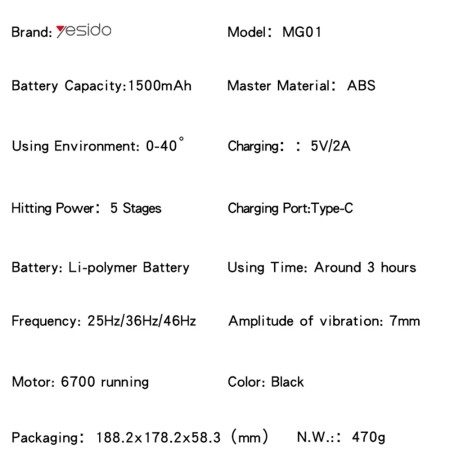 Aparat Pentru Masaj Tip Pistol, cu Acumulator 1500 mAh, Pentru Gat, Spate, Maini, Picioare, Anti Celulita, Motor Silentios, Negru