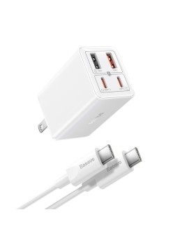 Incarcator US 2x USB, 2x Type-C, 65W + Cablu Type-C, 100W, 20V, 5A, 1m - Baseus GaN6 Pro (P10162702213-00) - White