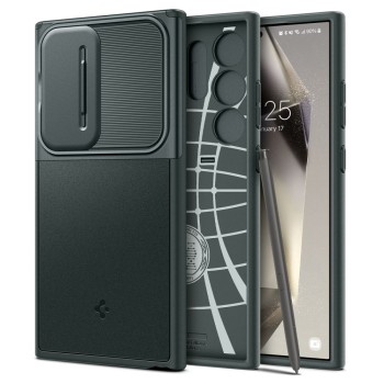 Husa Samsung Galaxy S24 Ultra, Spigen Optik Armor, Abyss Green