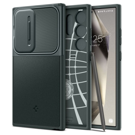 Husa Samsung Galaxy S24 Ultra, Spigen Optik Armor, Abyss Green