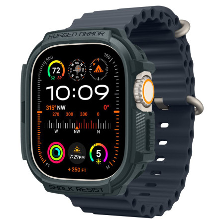 Husa pentru Apple Watch Ultra / Ultra 2, Spigen Rugged Armor, Abyss Green