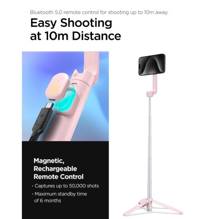 Selfie Stick Compatibil MagSafe, 67cm Spigen, Misty Rose