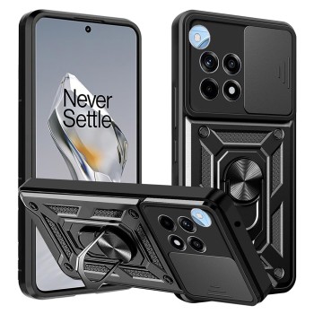 Husa pentru OnePlus 12R, Slide si Snap Premium, Magnetic Ring, Negru