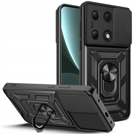 Husa compatibila Xiaomi Redmi Note 13 Pro 4G / Poco M6 Pro 4G, Slide si Snap Premium, Magnetic Ring, Negru