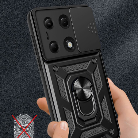 Husa compatibila Xiaomi Redmi Note 13 Pro 4G / Poco M6 Pro 4G, Slide si Snap Premium, Magnetic Ring, Negru
