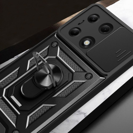 Husa compatibila Xiaomi Redmi Note 13 Pro 4G / Poco M6 Pro 4G, Slide si Snap Premium, Magnetic Ring, Negru