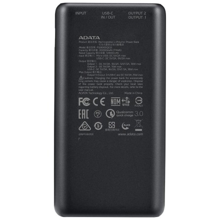 Acumulator Extern 2 x USB, Type-C, Quick Charge 3.0, PD 18W, 3A, 20000mAh, Digital Display - Adata (AP20000QCD-DGT-CBK) - Black