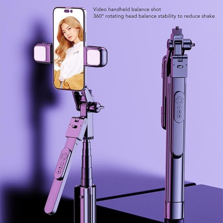 Selfie Stick cu Telecomanda si Lumina LED, 175cm - Techsuit (K30S) - Black