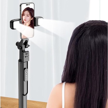 Selfie Stick cu Telecomanda si Lumina LED, 175cm - Techsuit (K30S) - Black