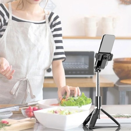 Selfie Stick cu Trepied, Compatibil cu Camera/Telefon, 100cm - Techsuit (L02) - Black