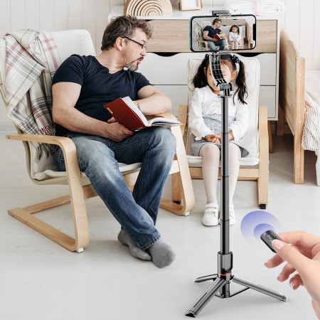 Selfie Stick cu Trepied si Telecomanda, 70cm - Techsuit (L19s) - Black