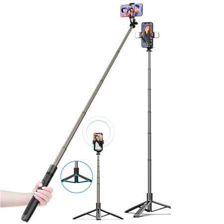 Selfie Stick cu Trepied si Telecomanda, 156cm - Techsuit (Q06) - Black