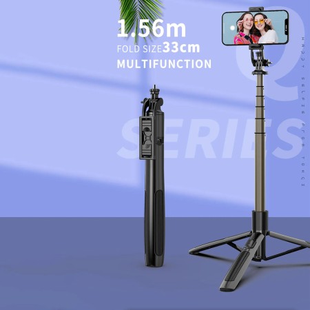 Selfie Stick cu Trepied si Telecomanda, 156cm - Techsuit (Q06) - Black
