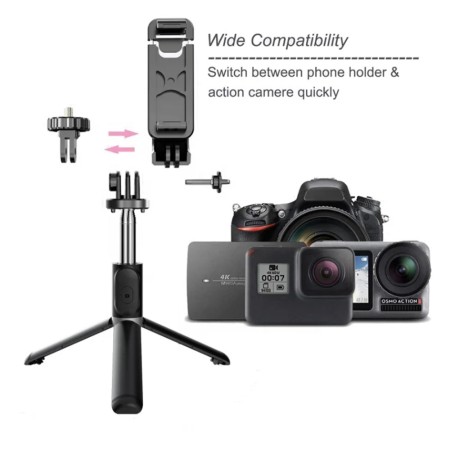 Selfie Stick Stabil cu Trepied si Telecomanda, 103cm - Techsuit (Q02) - Black
