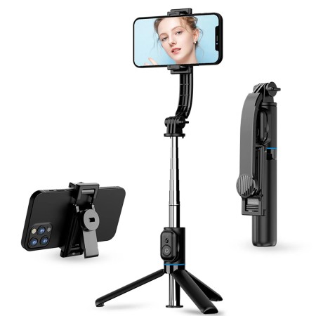 Selfie Stick cu Trepied si Telecomanda, Pliabil, 106cm - Techsuit (C01) - Black