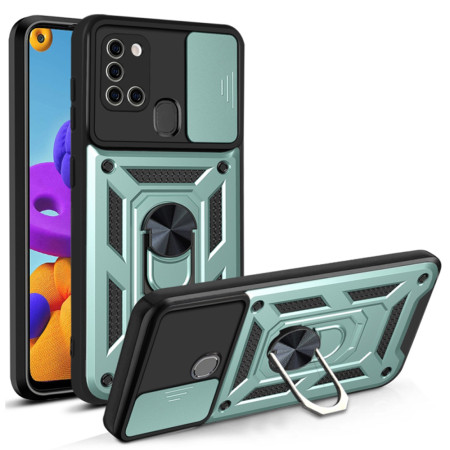 Husa pentru Samsung Galaxy A21s, CamShield Protectie Camera, Inel Magnetic, Slide si Snap, Green