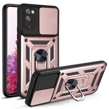 Husa pentru Samsung Galaxy S20 FE / S20 FE 5G, CamShield Protectie Camera, Inel Magnetic, Slide si Snap, Rose Gold