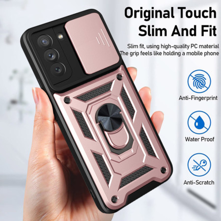 Husa pentru Samsung Galaxy S21 FE 5G, CamShield Protectie Camera, Inel Magnetic, Slide si Snap, Rose Gold
