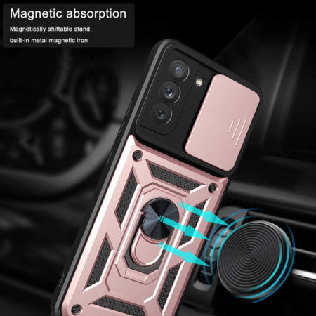 Husa pentru Samsung Galaxy S21 FE 5G, CamShield Protectie Camera, Inel Magnetic, Slide si Snap, Rose Gold