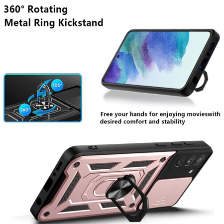 Husa pentru Samsung Galaxy S21 FE 5G, CamShield Protectie Camera, Inel Magnetic, Slide si Snap, Rose Gold