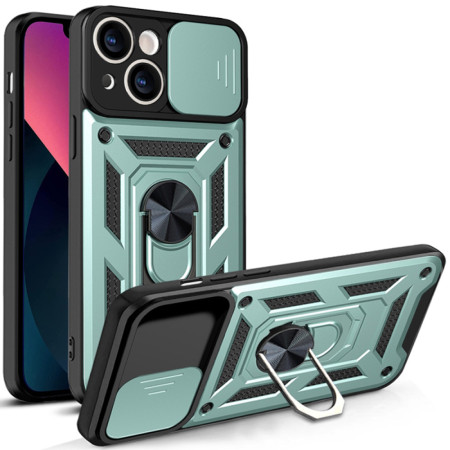 Husa pentru iPhone 13, CamShield Protectie Camera, Inel Magnetic, Slide si Snap, Green