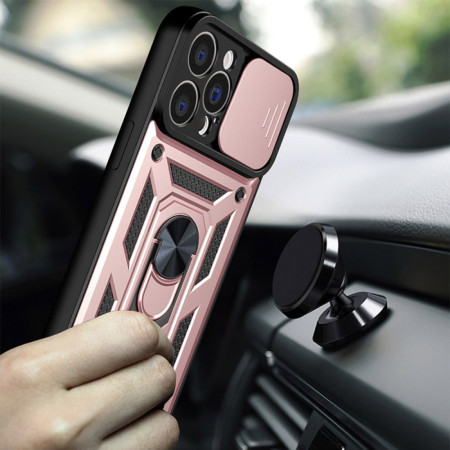 Husa pentru iPhone 13 Pro, CamShield Protectie Camera, Inel Magnetic, Slide si Snap, Rose Gold
