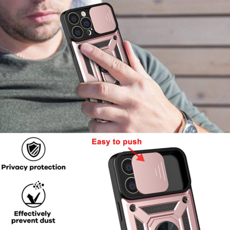 Husa pentru iPhone 13 Pro, CamShield Protectie Camera, Inel Magnetic, Slide si Snap, Rose Gold
