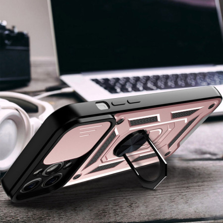 Husa pentru iPhone 13 Pro, CamShield Protectie Camera, Inel Magnetic, Slide si Snap, Rose Gold