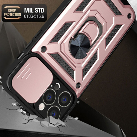 Husa pentru iPhone 13 Pro, CamShield Protectie Camera, Inel Magnetic, Slide si Snap, Rose Gold