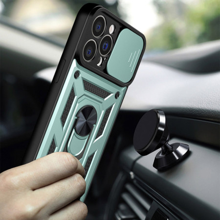 Husa pentru iPhone 13 Pro Max, CamShield Protectie Camera, Inel Magnetic, Slide si Snap, Green