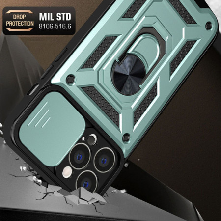 Husa pentru iPhone 13 Pro Max, CamShield Protectie Camera, Inel Magnetic, Slide si Snap, Green