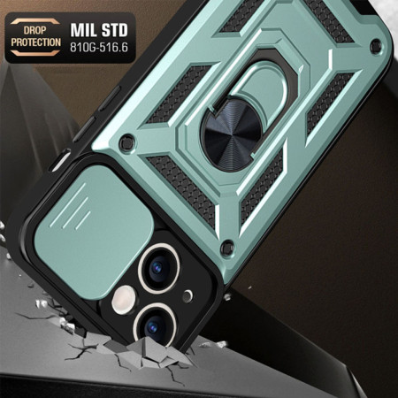 Husa pentru iPhone 14 Pro, CamShield Protectie Camera, Inel Magnetic, Slide si Snap, Green