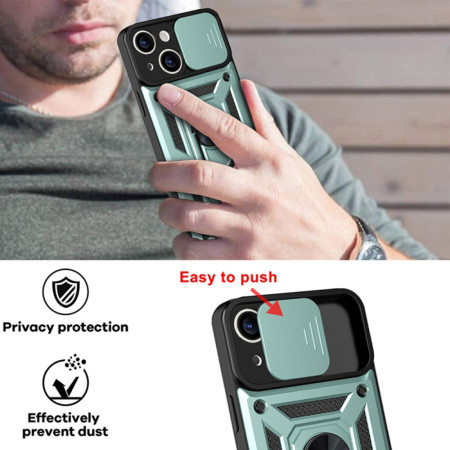 Husa pentru iPhone 14 Pro, CamShield Protectie Camera, Inel Magnetic, Slide si Snap, Green