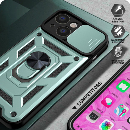Husa pentru iPhone 14 Pro, CamShield Protectie Camera, Inel Magnetic, Slide si Snap, Green