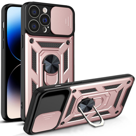 Husa pentru iPhone 14 Pro Max, CamShield Protectie Camera, Inel Magnetic, Slide si Snap, Rose Gold