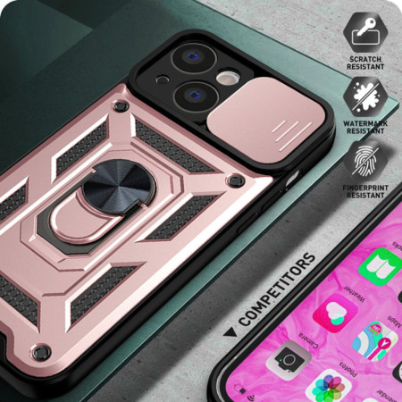 Husa pentru iPhone 14 Pro Max, CamShield Protectie Camera, Inel Magnetic, Slide si Snap, Rose Gold