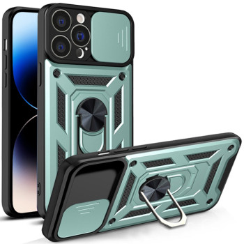 Husa pentru iPhone 14 Pro Max, CamShield Protectie Camera, Inel Magnetic, Slide si Snap, Green