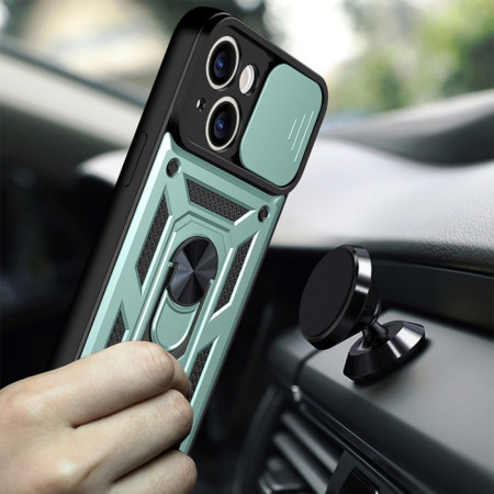 Husa pentru iPhone 14 Pro Max, CamShield Protectie Camera, Inel Magnetic, Slide si Snap, Green