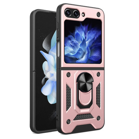 Husa pentru Samsung Galaxy Z Flip 5, CamShield Protectie Camera, Inel Magnetic, Slide si Snap, Rose Gold