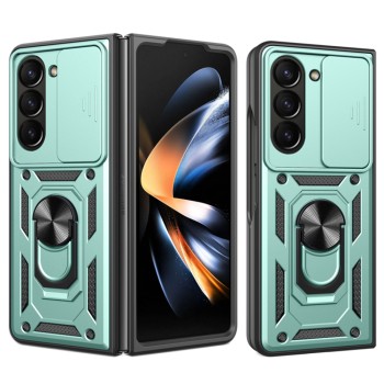 Husa pentru Samsung Galaxy Z Fold 5, CamShield Protectie Camera, Inel Magnetic, Slide si Snap, Green