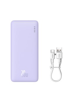 Acumulator Extern USB, Type-C, Micro-USB, 20W, 10000mAh + Cablu Type-C - Baseus Airpow (P10022801513-00) - Nebula Purple