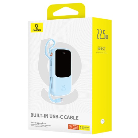 Acumulator Extern Lightning, 2x Type-C, USB, 22.5W, 10000mAh + Cablu Type-C - Baseus Qpow Pro+ (P10067101313-00) - Blue