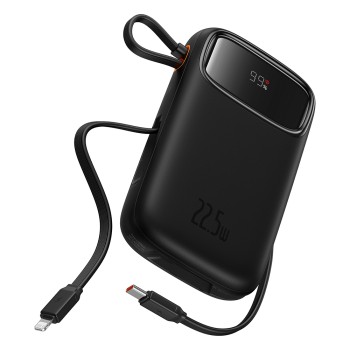 Acumulator Extern 2x Lightning, 3x Type-C, 2x USB, 22.5W, 10000mAh + Cablu Type-C, 30cm - Baseus Qpow Pro+ (P10055003113-00) - Black
