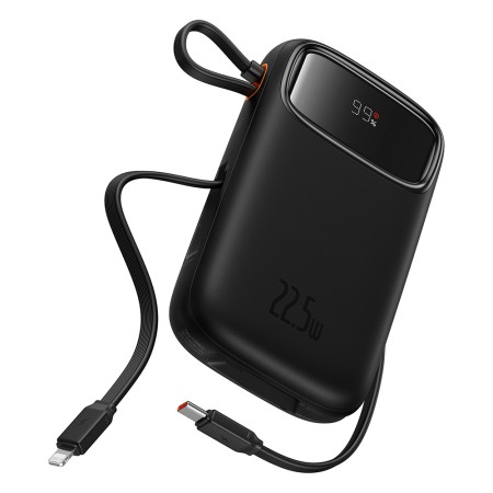 Acumulator Extern 2x Lightning, 3x Type-C, 2x USB, 22.5W, 10000mAh + Cablu Type-C, 30cm - Baseus Qpow Pro+ (P10055003113-00) - Black
