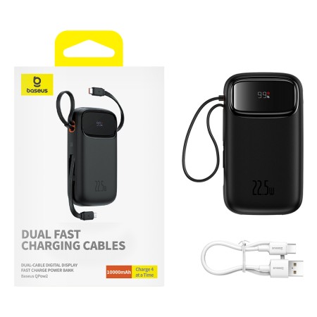 Acumulator Extern 2x Lightning, 3x Type-C, 2x USB, 22.5W, 10000mAh + Cablu Type-C, 30cm - Baseus Qpow Pro+ (P10055003113-00) - Black